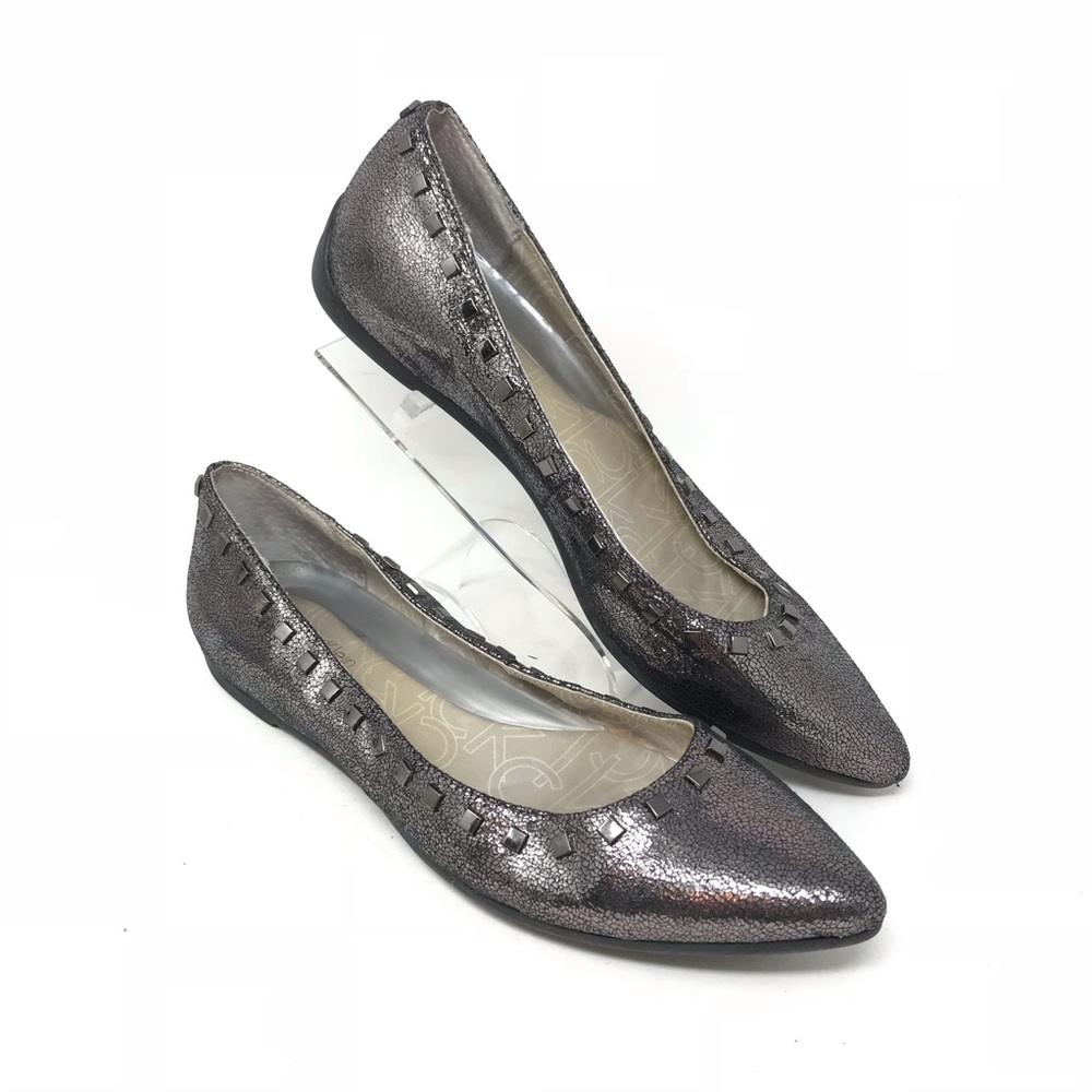 Calvin Klein Metallic Pewter Pointed Toe Flats